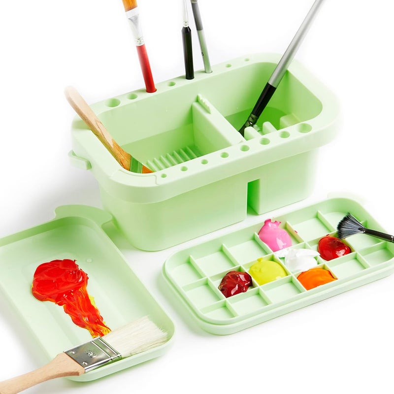 SEVENTY Paint Brush Washer, Artist Basin with Lid & Sponges, Oil Painting Studio Organizer for Acrylic, Watercolor, and Water-Based Paints(Green) - Image 1